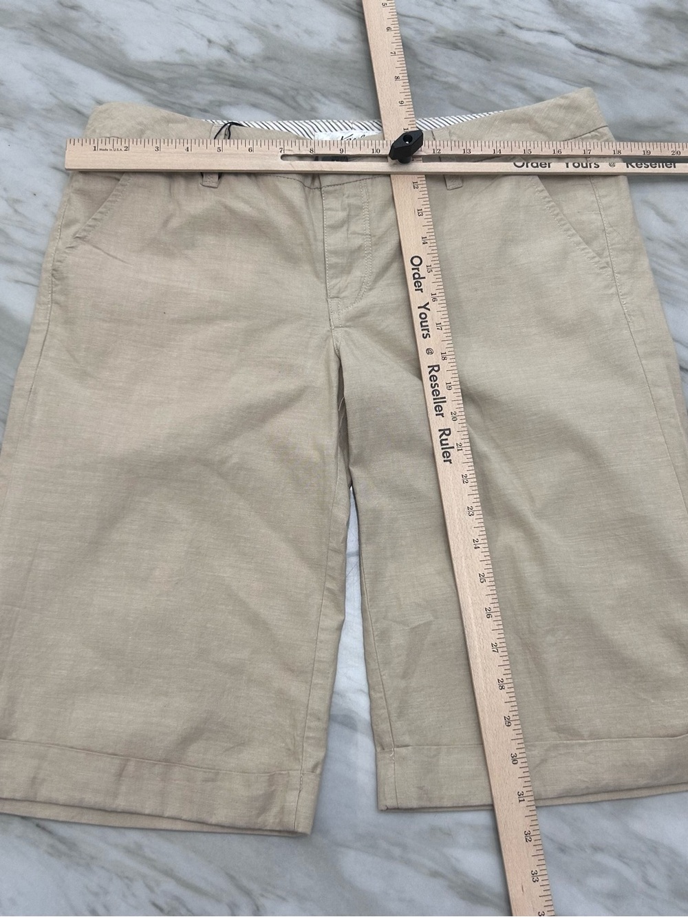 🩵MAKE OFFER🩵 NWT Kasil Light Beige Linen Blend Bermuda Shorts Khaki Sz 30 - Picture 3 of 7